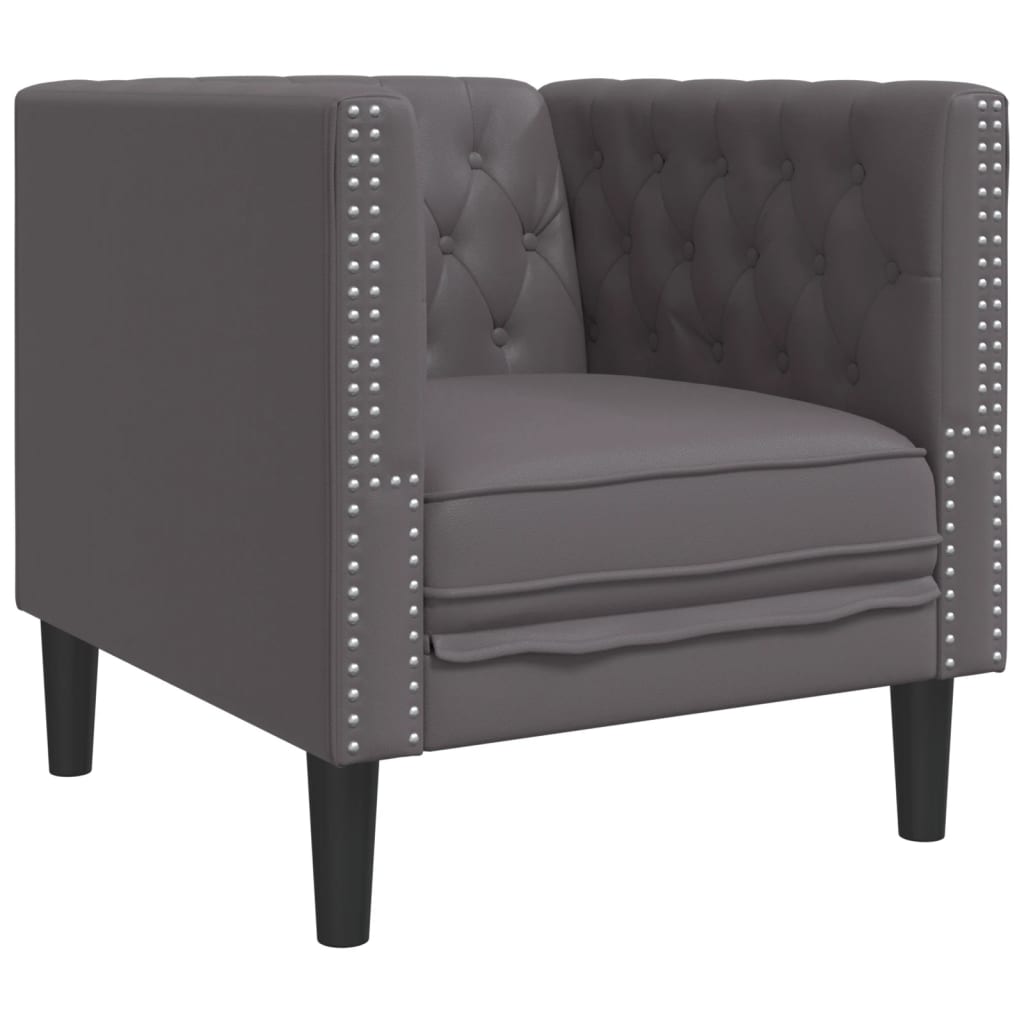 Fauteuil Chesterfield en similicuir gris