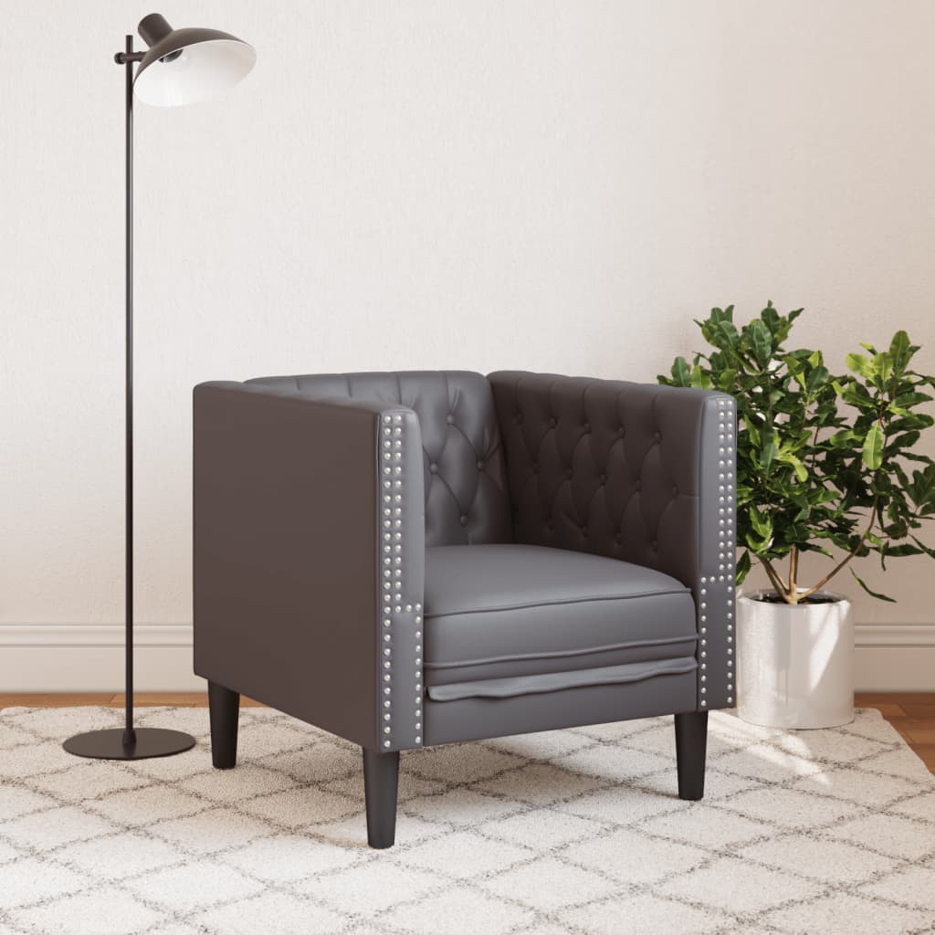 Fauteuil Chesterfield en similicuir gris