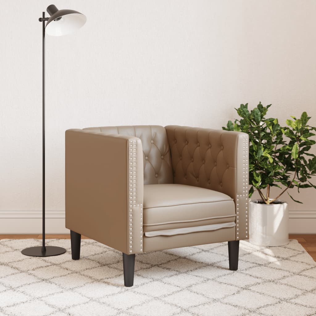 Fauteuil Chesterfield en similicuir cappuccino