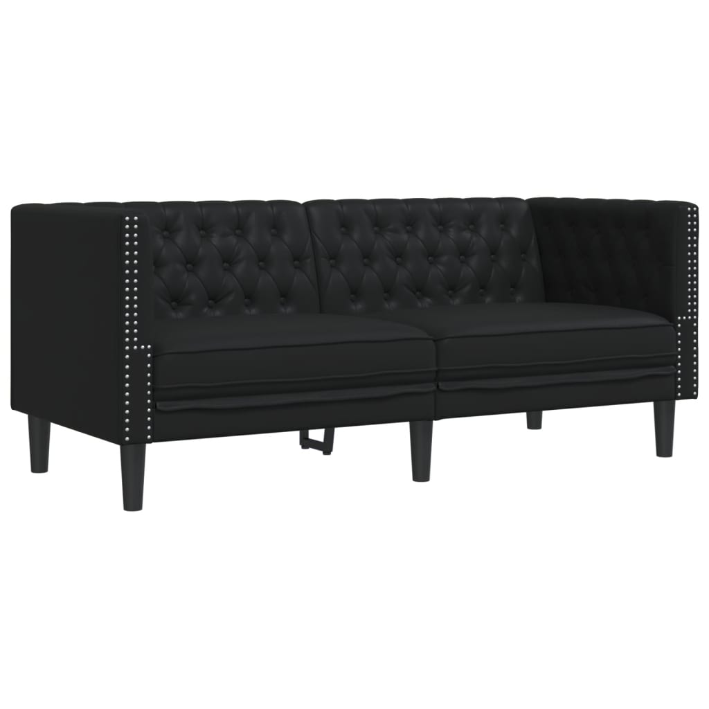 Canapé Chesterfield 2 places en similicuir noir