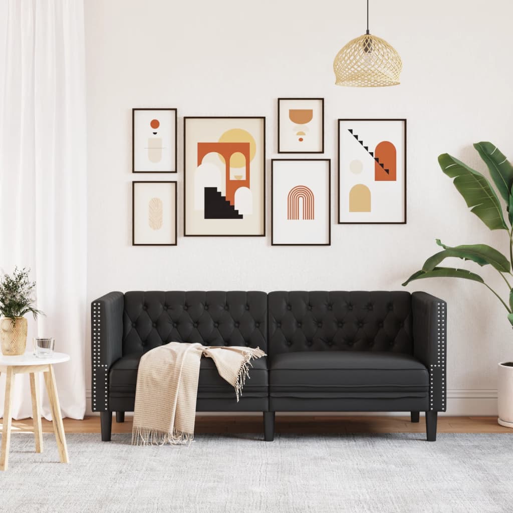 Canapé Chesterfield 2 places en similicuir noir