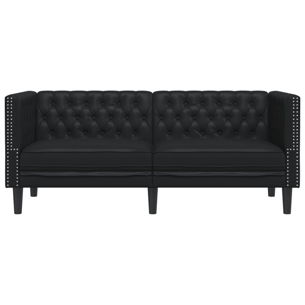 Canapé Chesterfield 2 places en similicuir noir