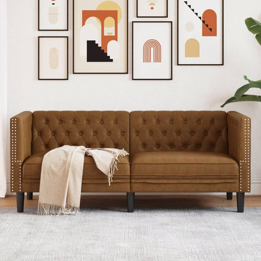 Chesterfield sofa 2-seater brown faux leather in suede look