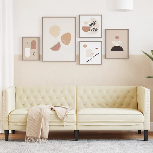 Chesterfield 3-seater sofa cream faux leather
