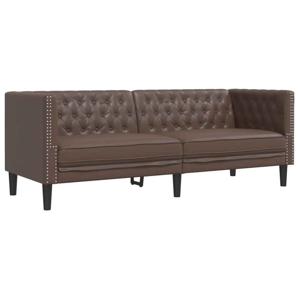 Canapé Chesterfield 3 places en similicuir marron