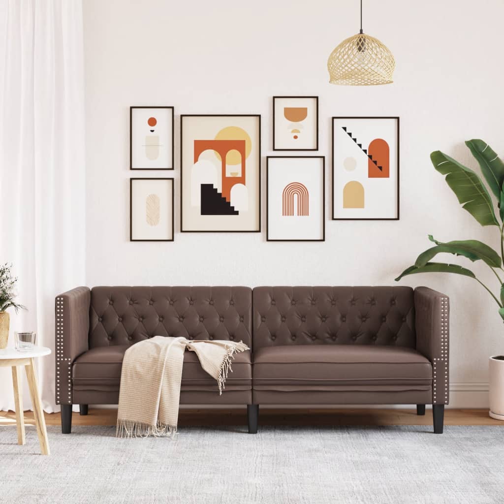 Canapé Chesterfield 3 places en similicuir marron