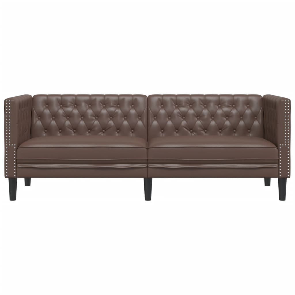 Canapé Chesterfield 3 places en similicuir marron