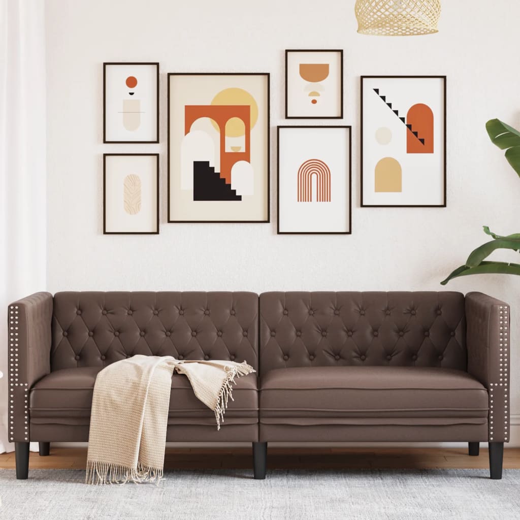 Canapé Chesterfield 3 places en similicuir marron