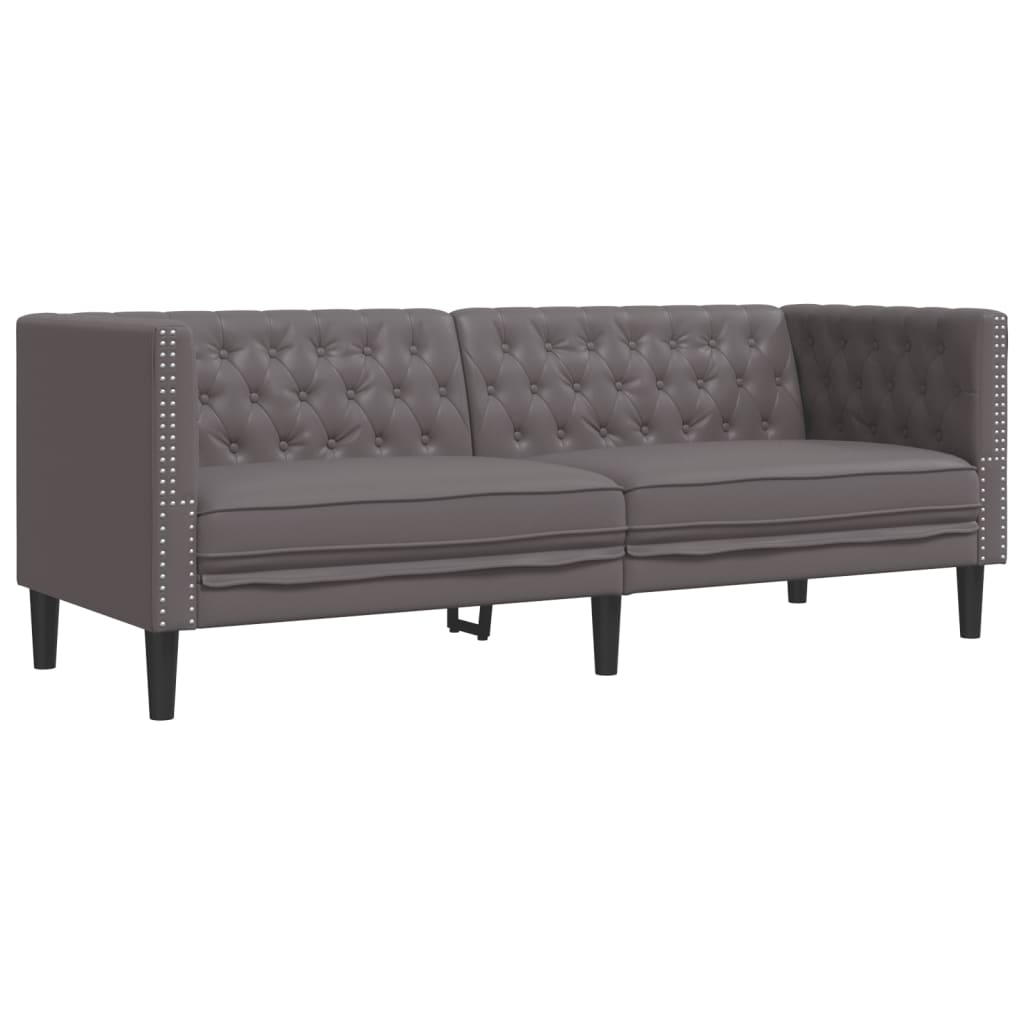 Canapé Chesterfield 3 places en similicuir gris