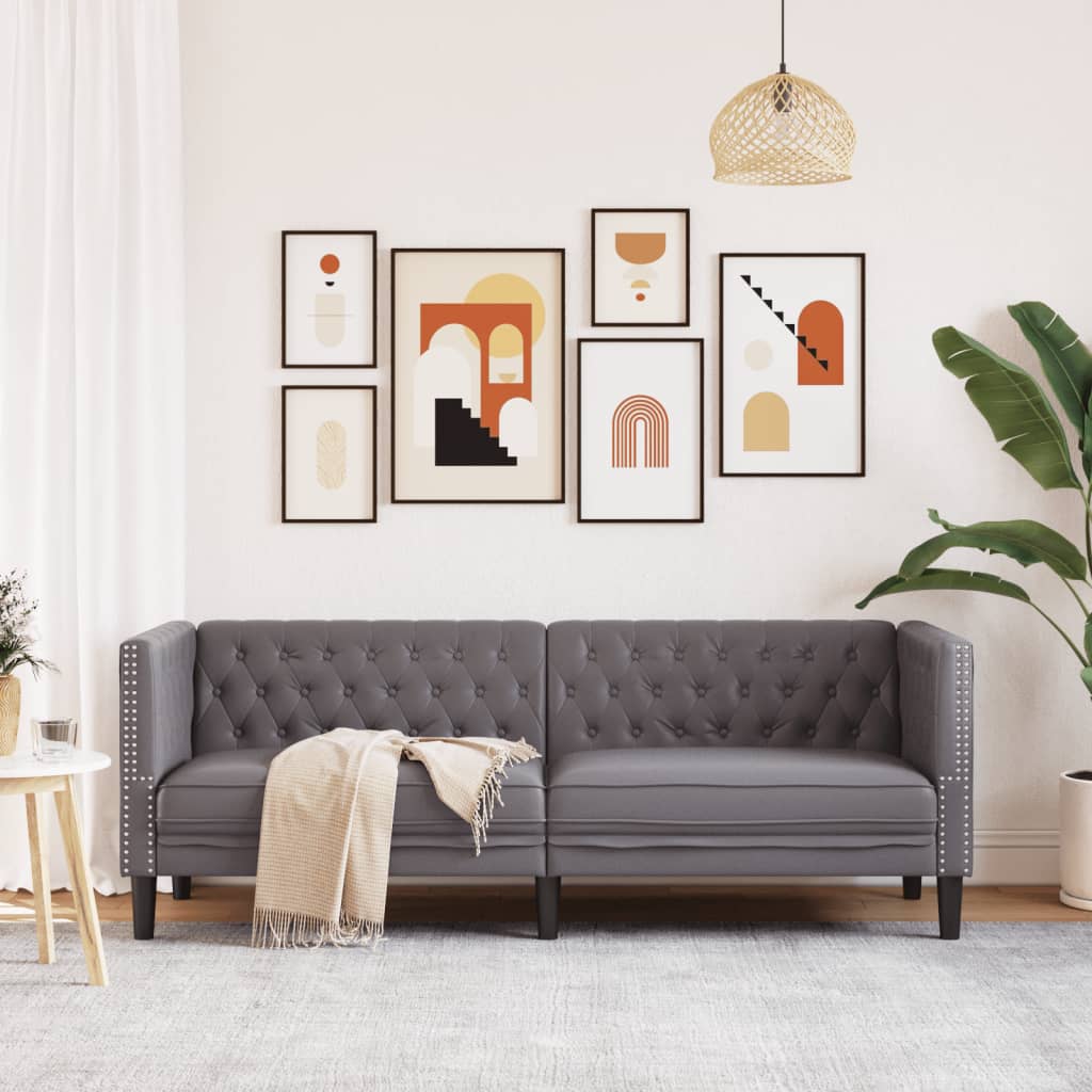 Canapé Chesterfield 3 places en similicuir gris