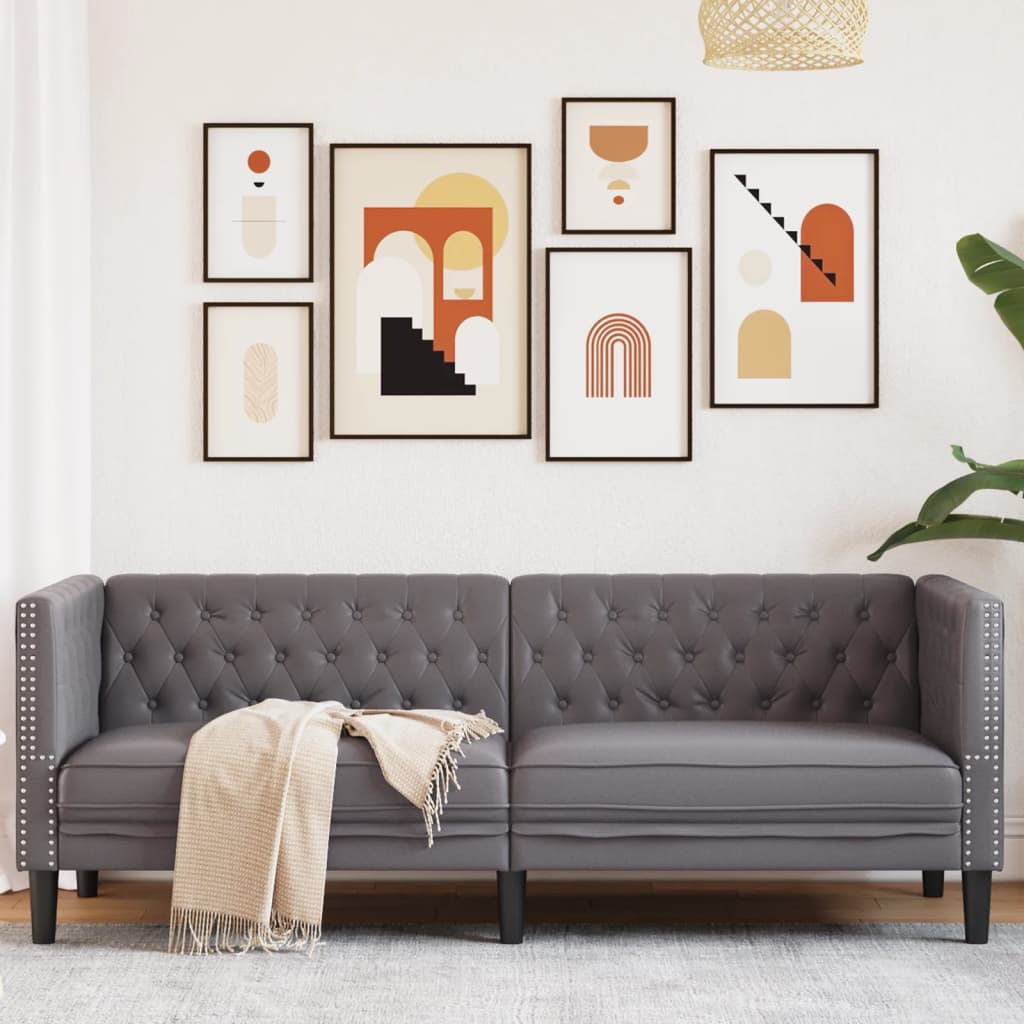 Canapé Chesterfield 3 places en similicuir gris