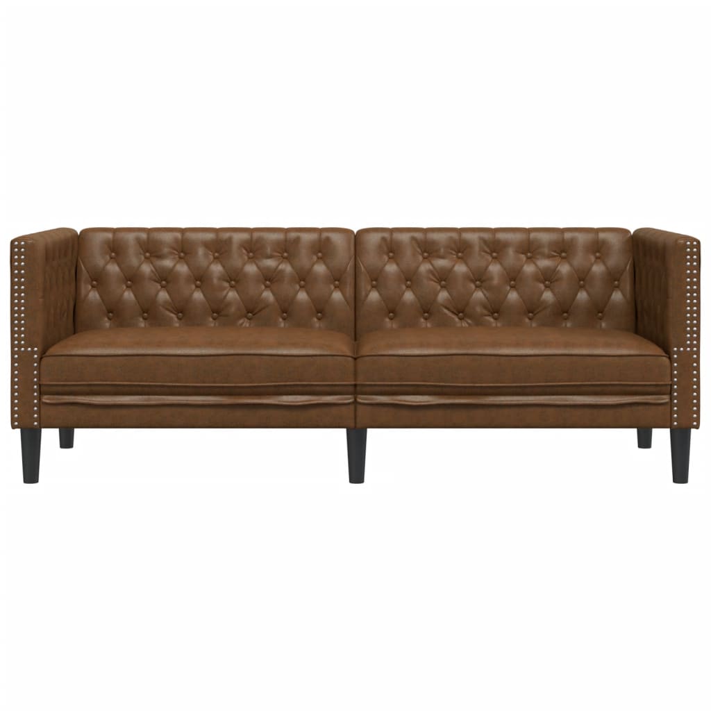 Chesterfield-Sofa 3-Sitzer Braun Kunstleder in Wildleder-Optik