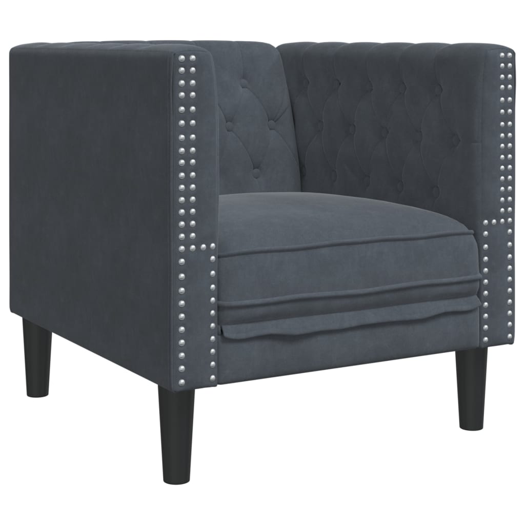 Fauteuil Chesterfield en velours gris foncé