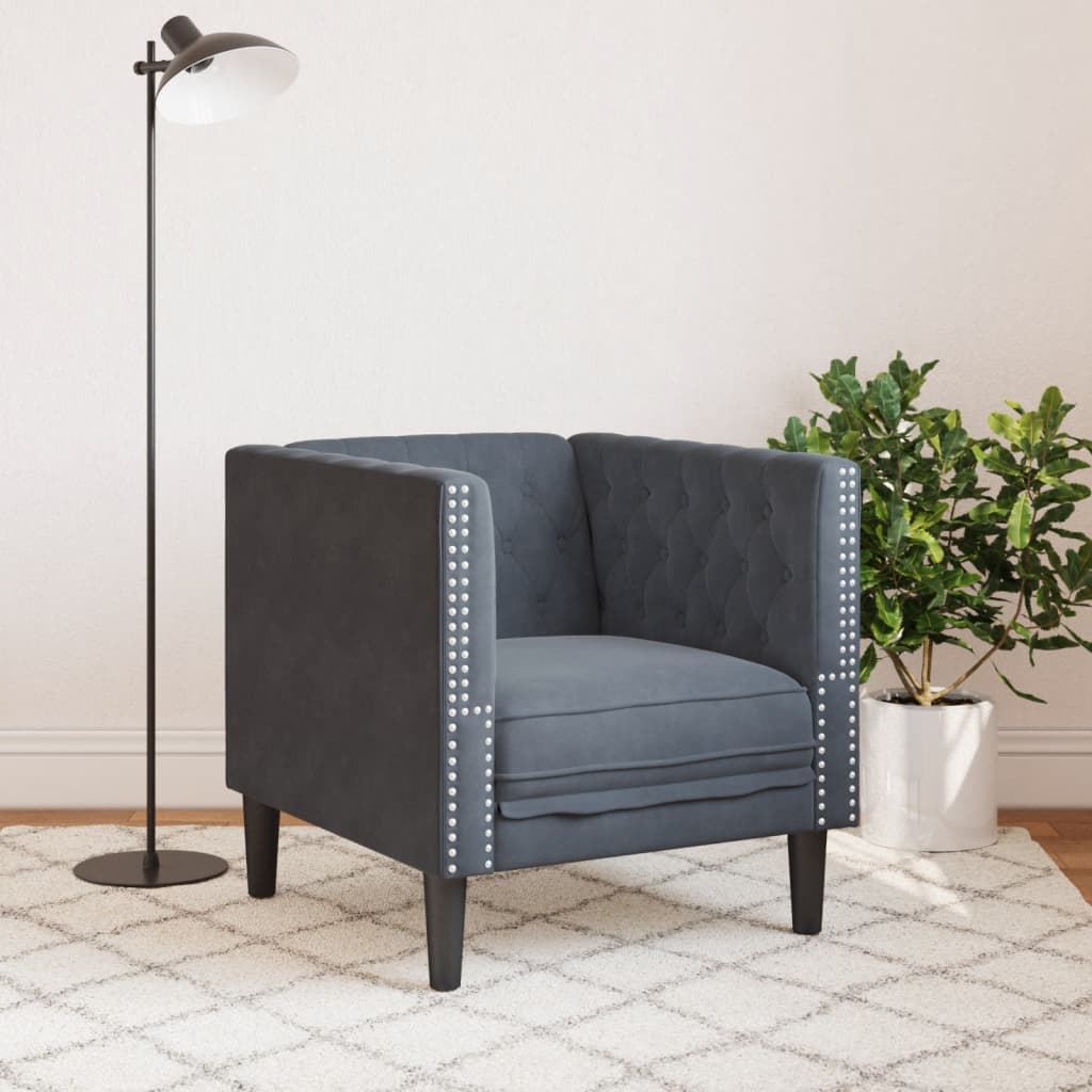 Fauteuil Chesterfield en velours gris foncé
