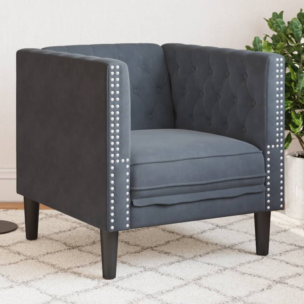 Fauteuil Chesterfield en velours gris foncé