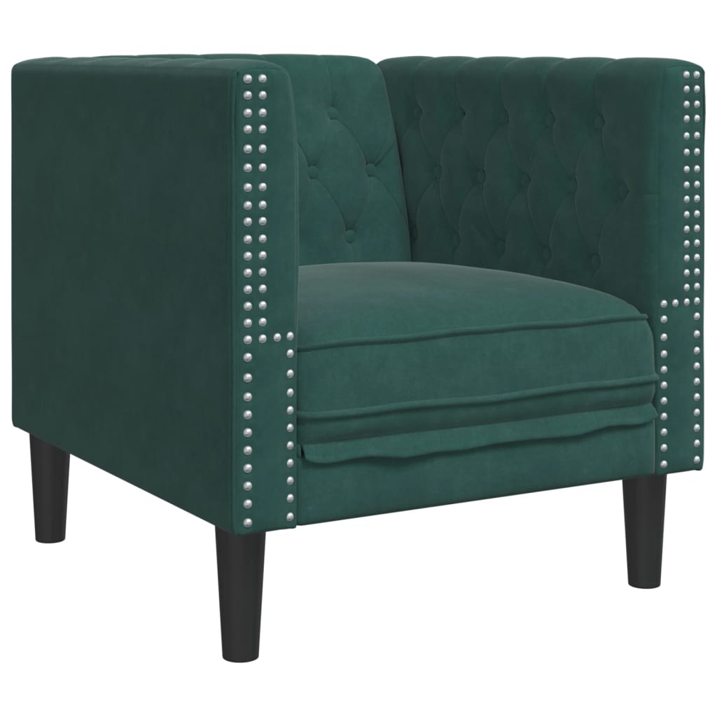 Fauteuil Chesterfield en velours vert foncé