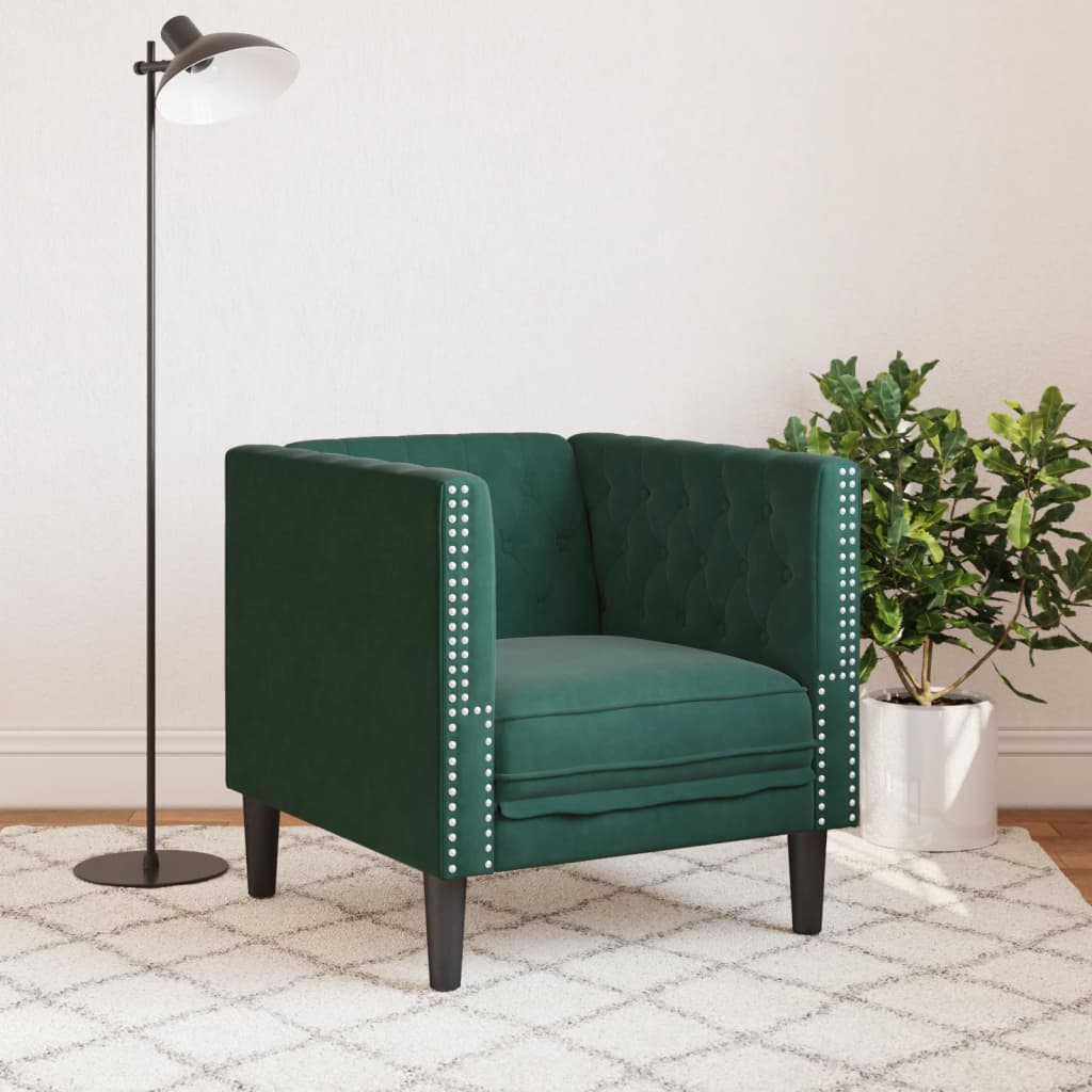 Fauteuil Chesterfield en velours vert foncé