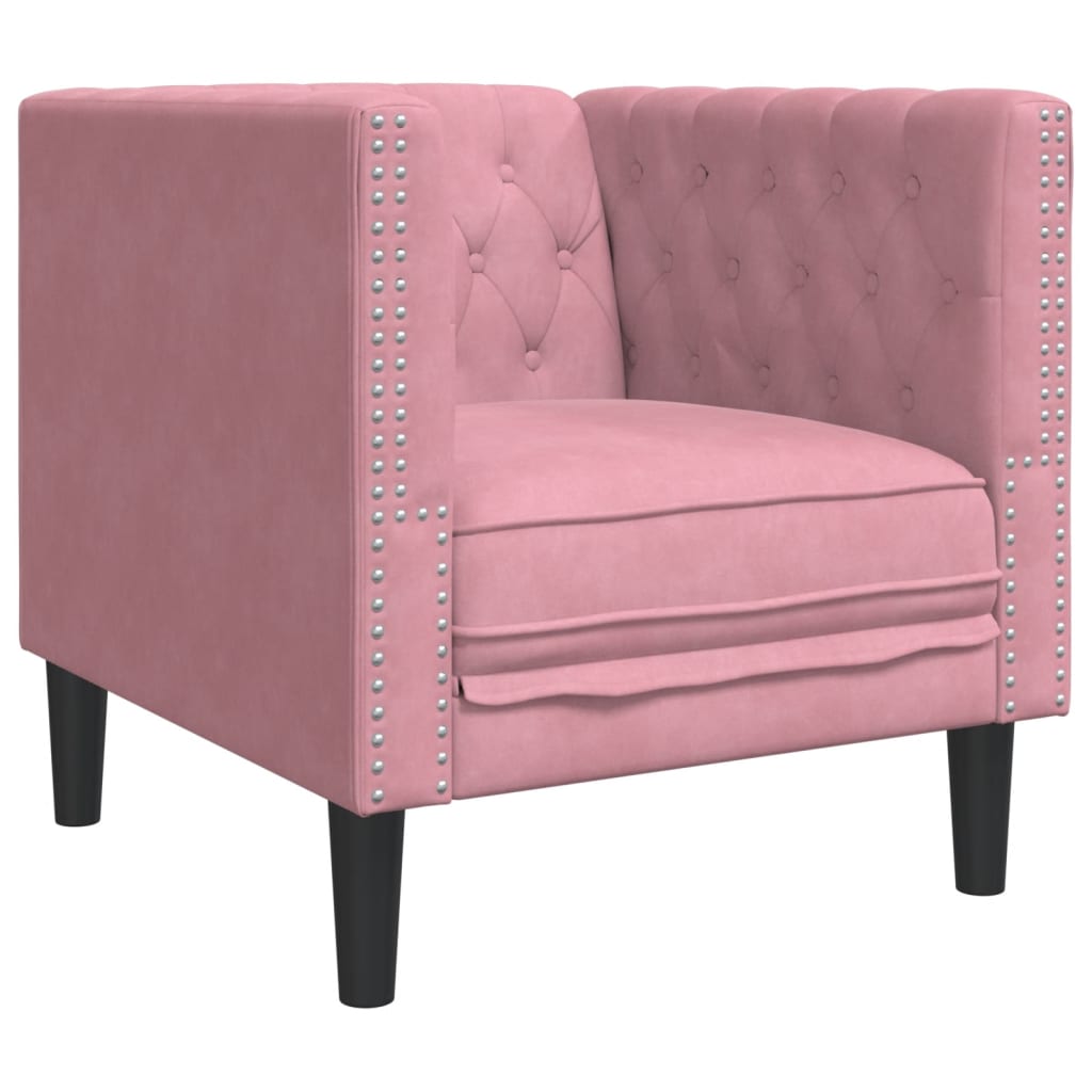 Fauteuil Chesterfield en velours rose