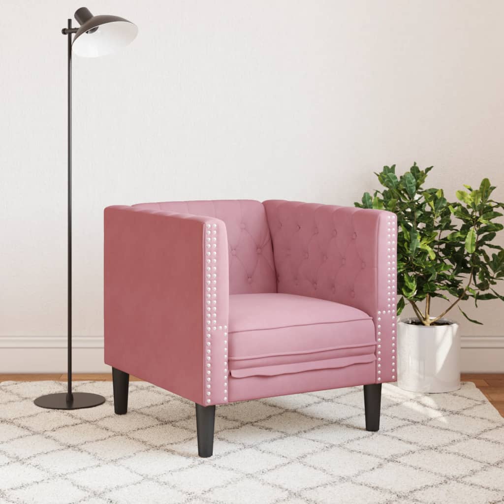 Fauteuil Chesterfield en velours rose