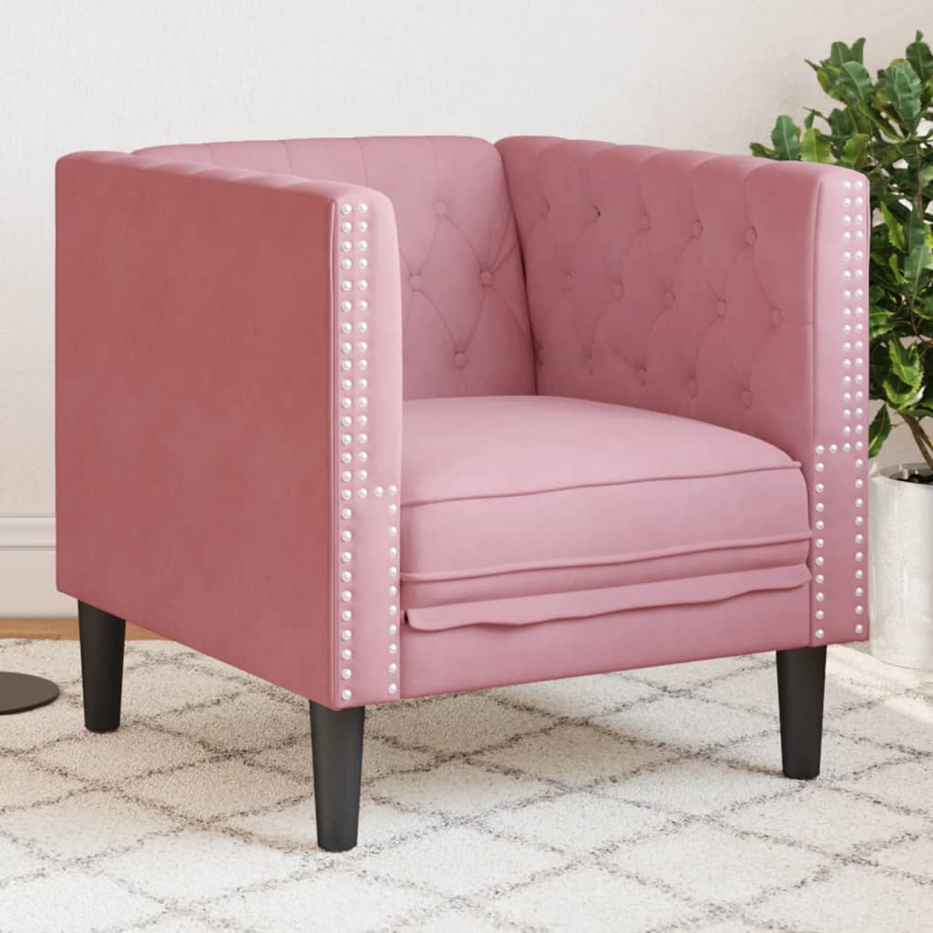 Fauteuil Chesterfield en velours rose