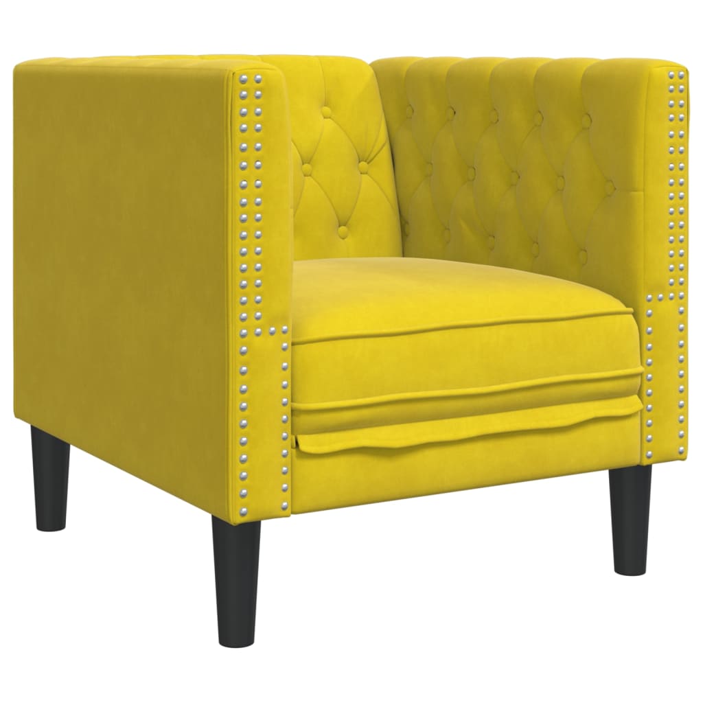 Fauteuil Chesterfield en velours jaune