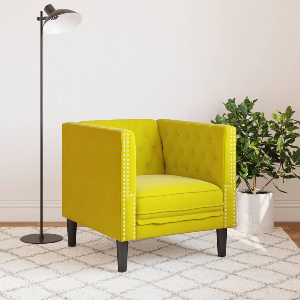 Fauteuil Chesterfield en velours jaune