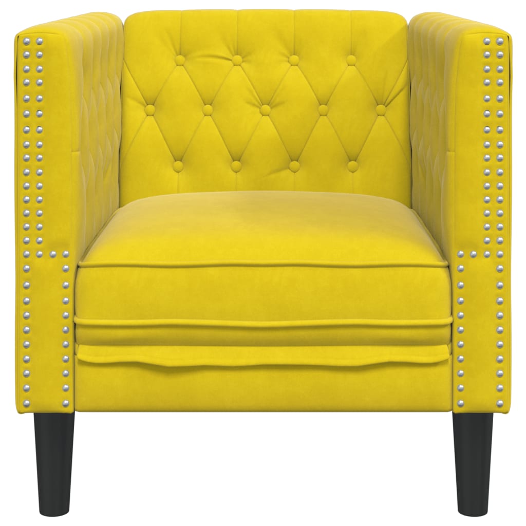 Fauteuil Chesterfield en velours jaune