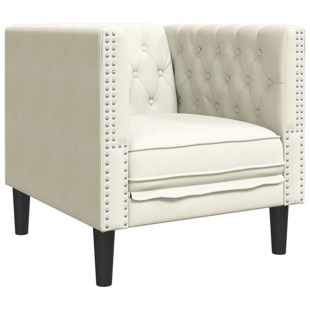 Fauteuil Chesterfield en velours crème