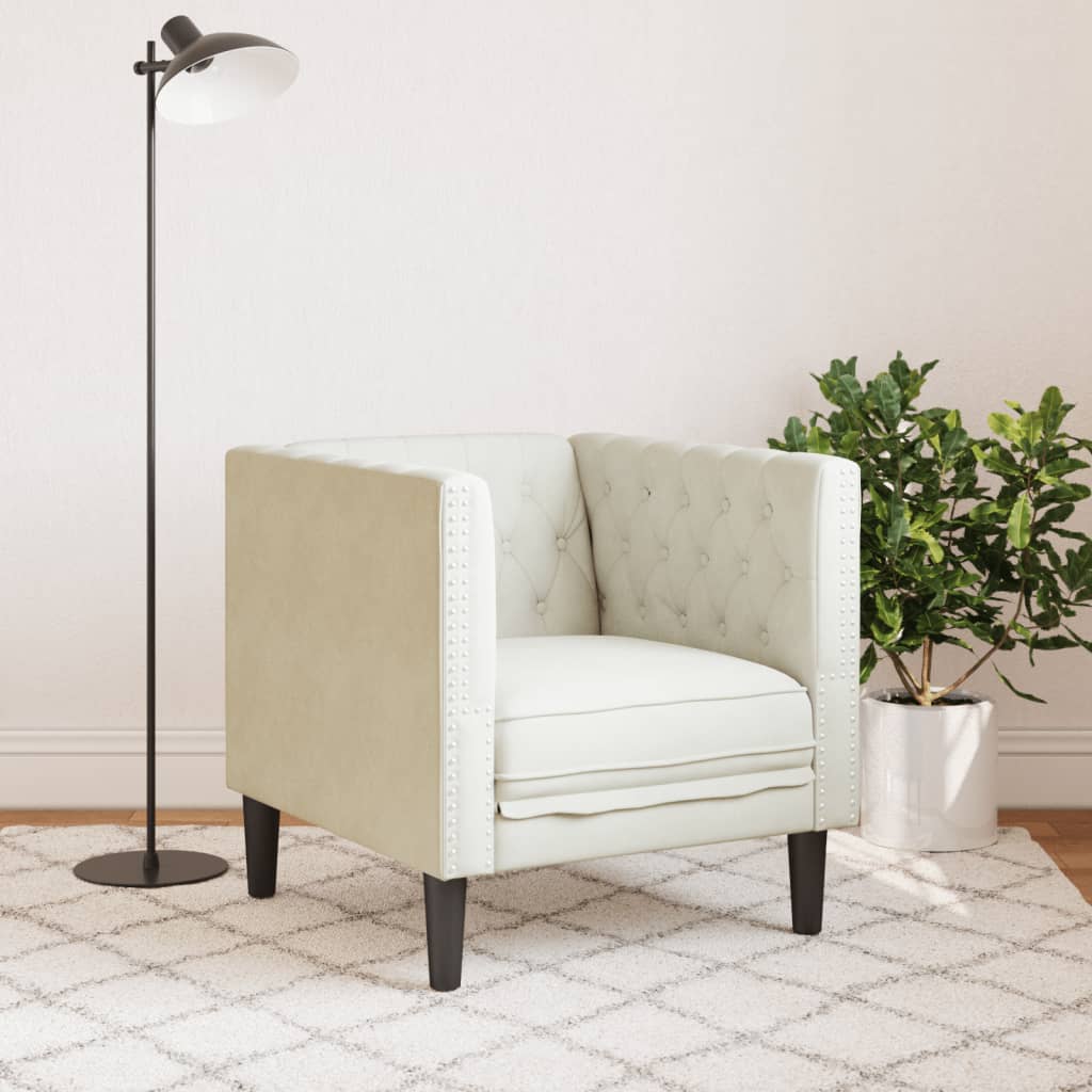 Fauteuil Chesterfield en velours crème
