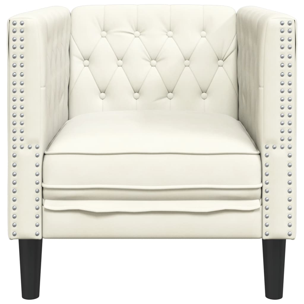 Fauteuil Chesterfield en velours crème
