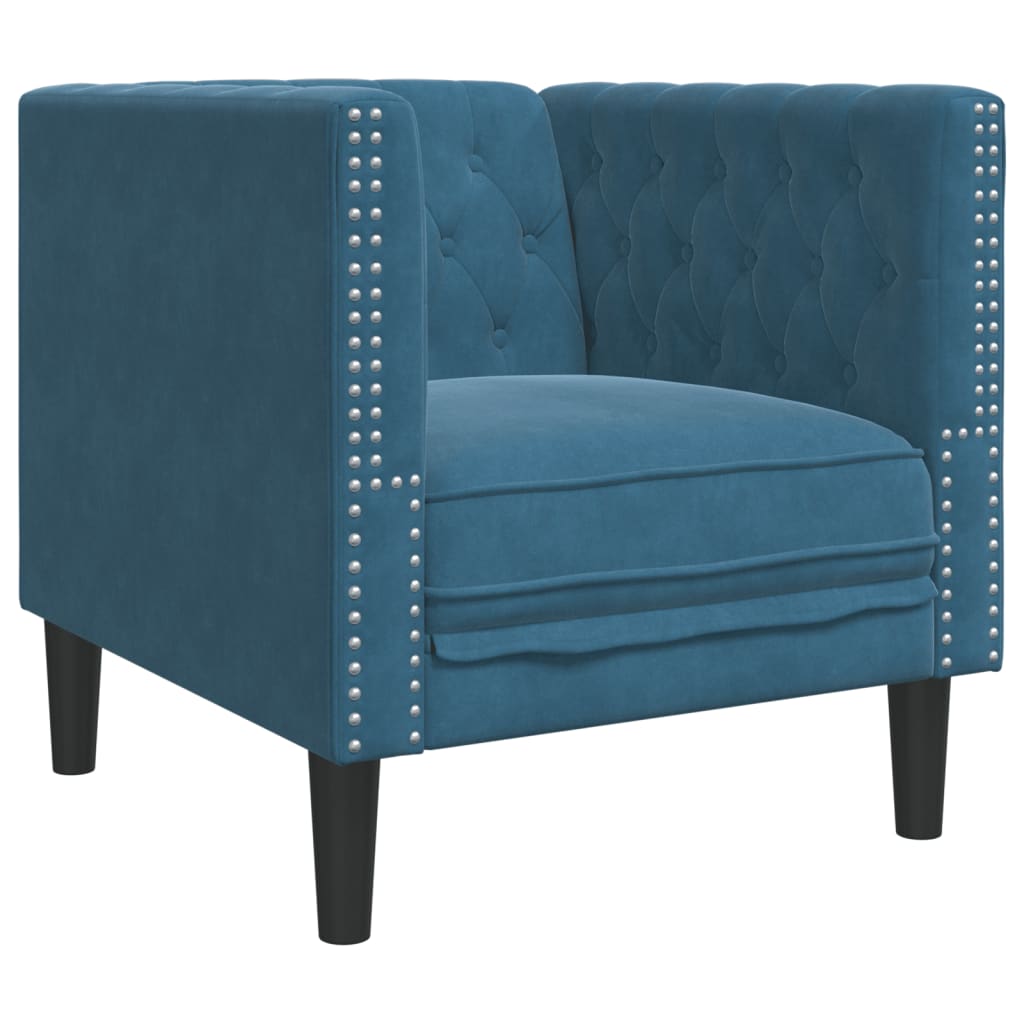 Fauteuil Chesterfield velours bleu