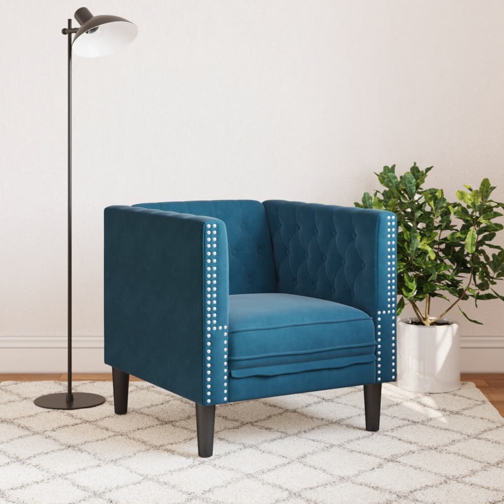 Fauteuil Chesterfield velours bleu