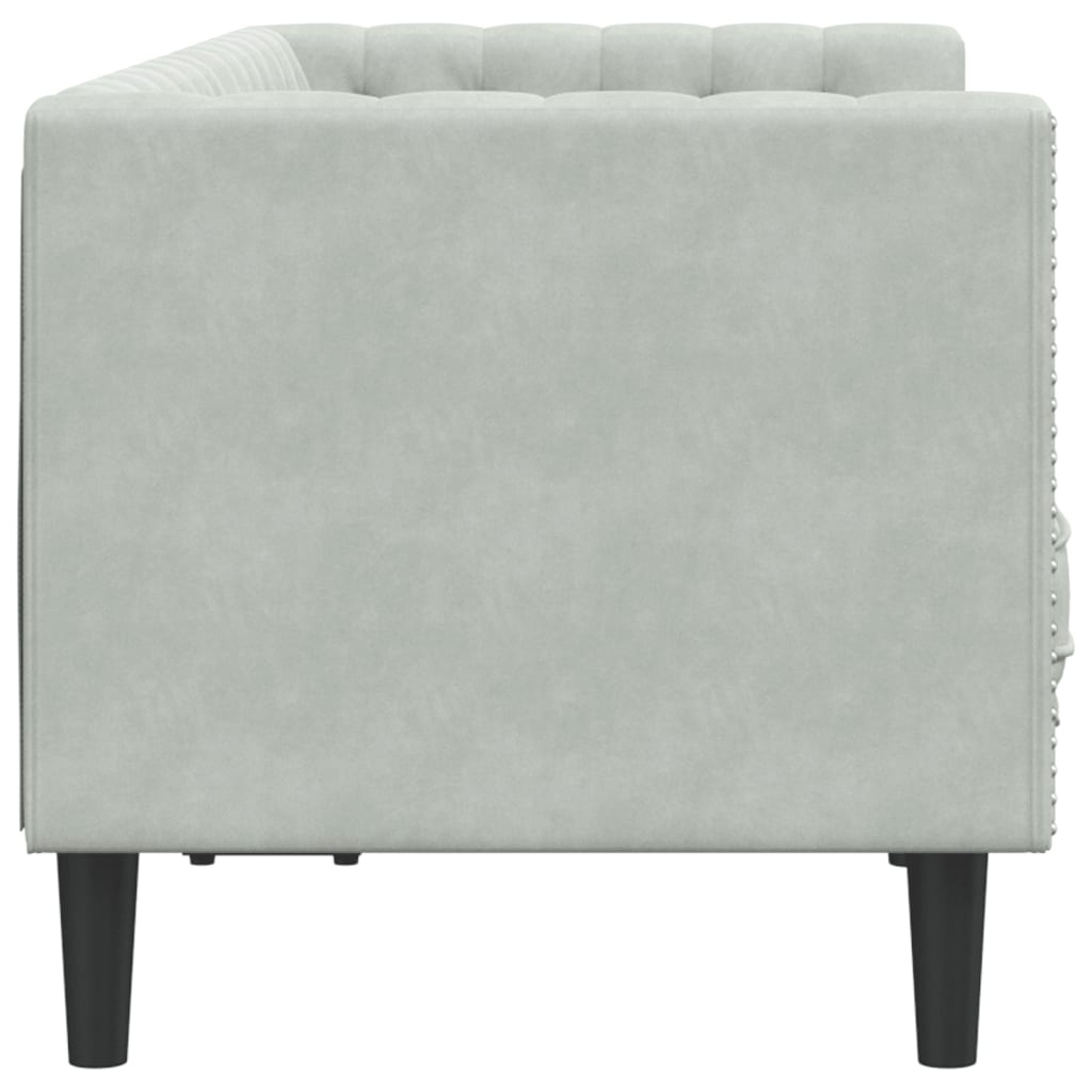 Canapé Chesterfield avec traversins 2 places velours gris clair