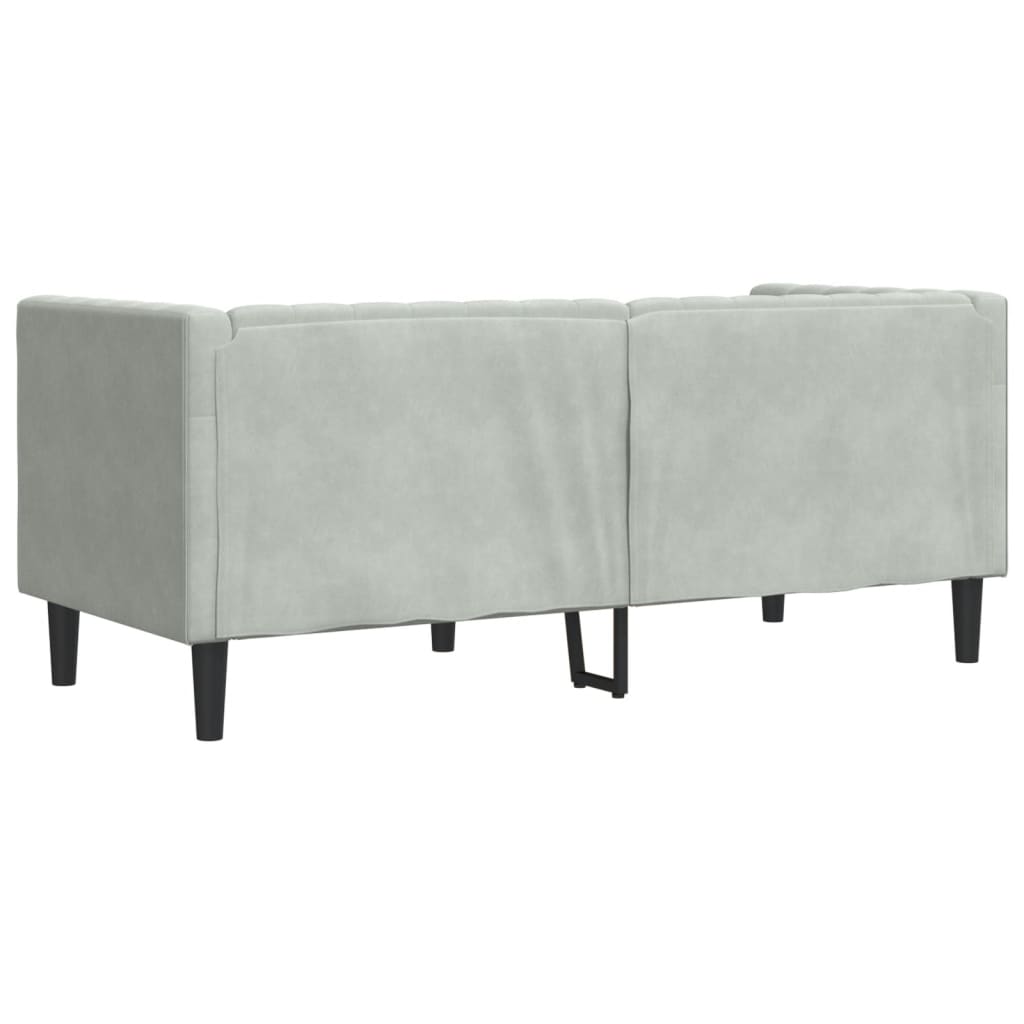 Canapé Chesterfield avec traversins 2 places velours gris clair