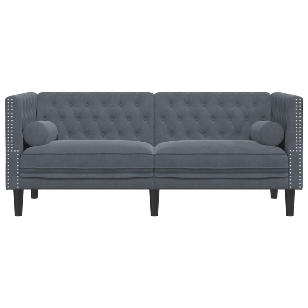 Canapé Chesterfield avec traversins 2 places velours gris foncé
