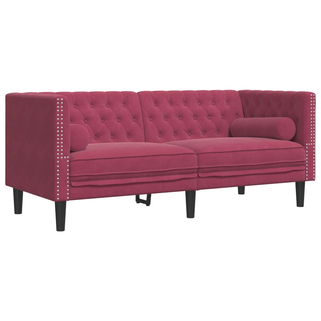 Canapé Chesterfield avec traversins 2 places velours bordeaux