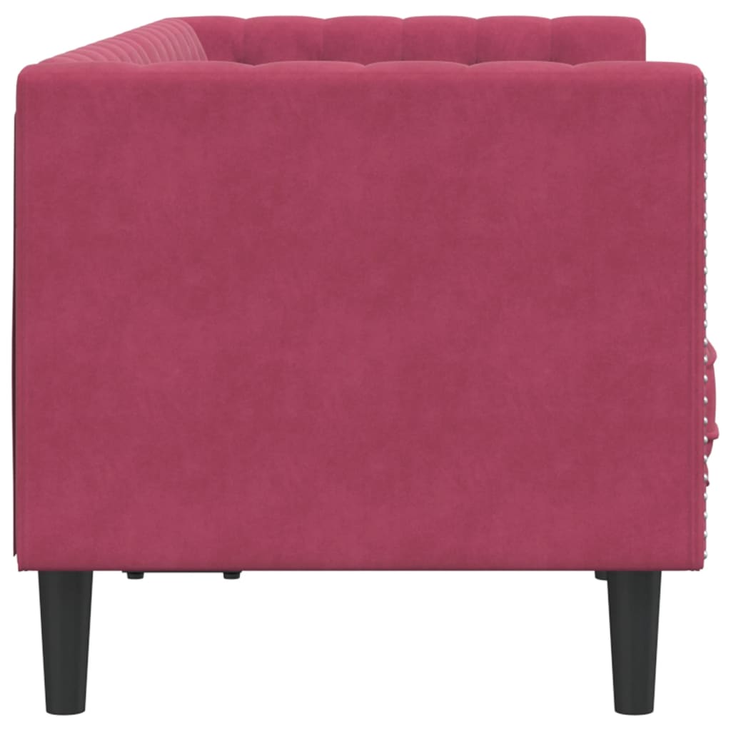 Canapé Chesterfield avec traversins 2 places velours bordeaux