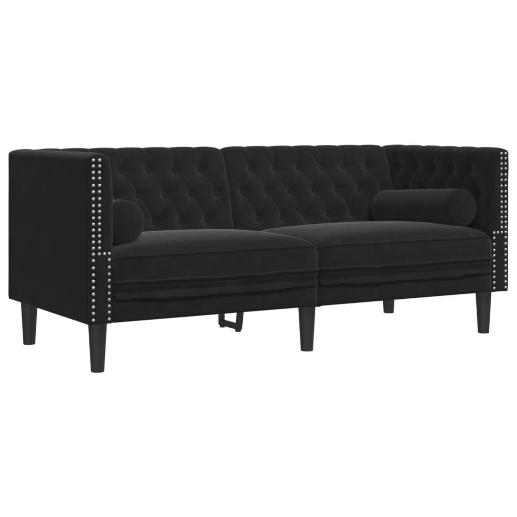 Canapé Chesterfield avec traversins 2 places velours noir
