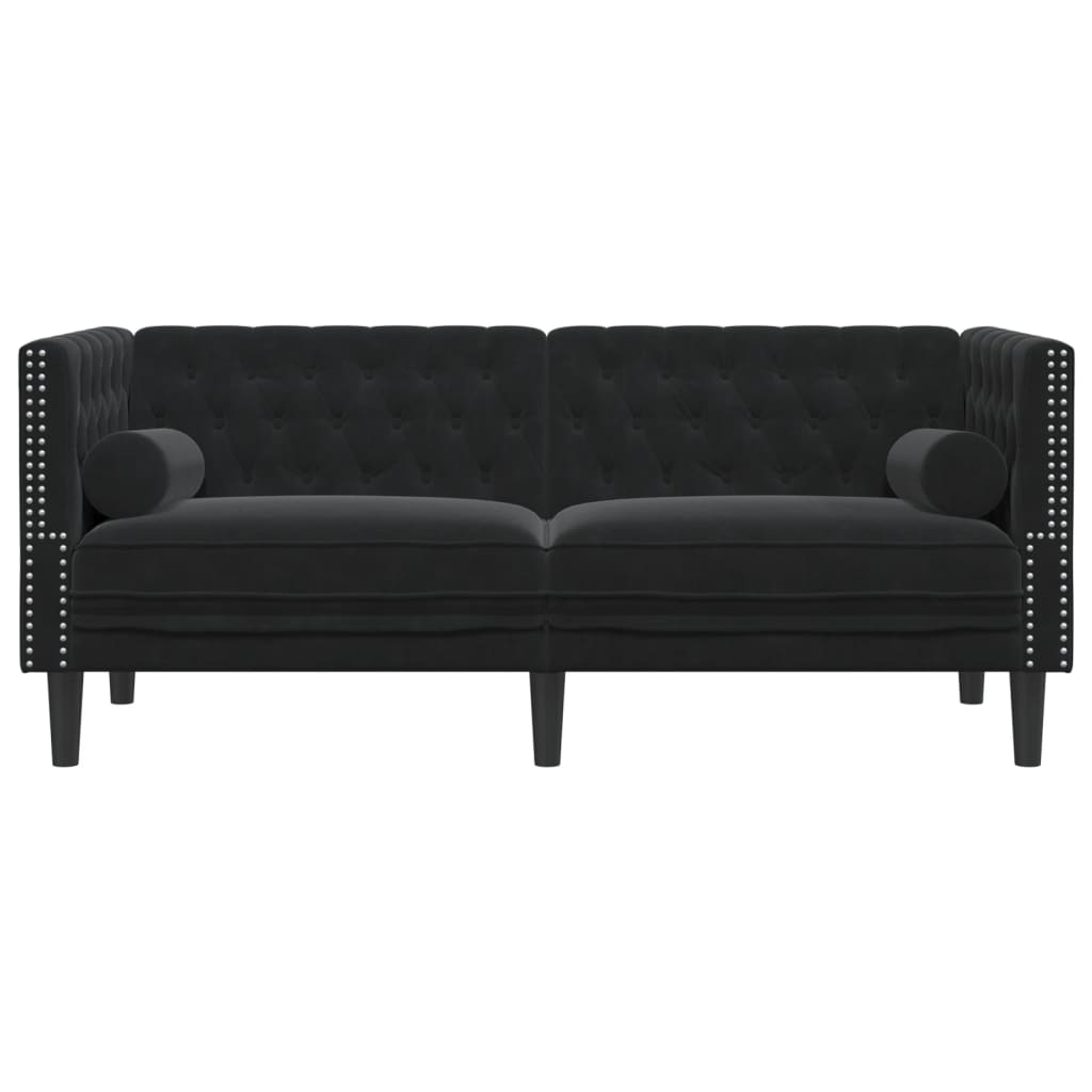 Canapé Chesterfield avec traversins 2 places velours noir