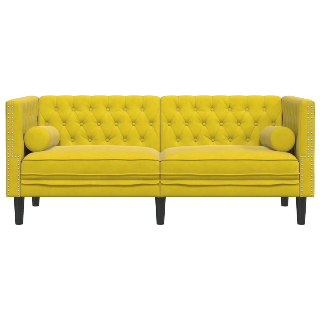 Canapé Chesterfield avec traversins 2 places en velours jaune
