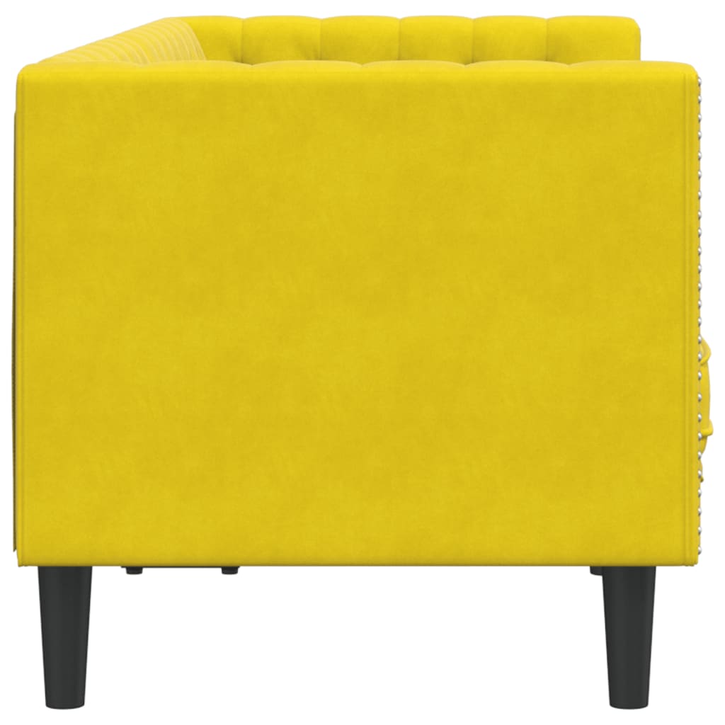 Canapé Chesterfield avec traversins 2 places en velours jaune