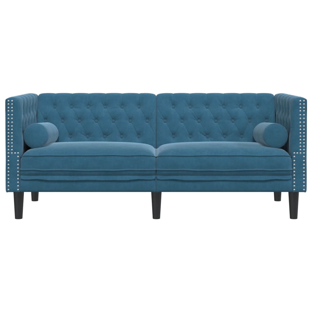 Canapé Chesterfield avec traversins 2 places en velours bleu