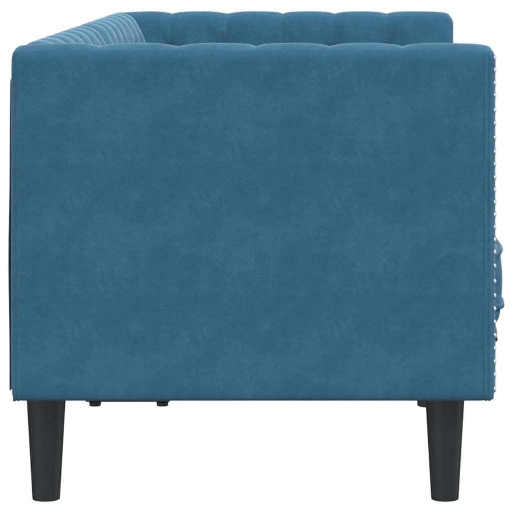 Canapé Chesterfield avec traversins 2 places en velours bleu