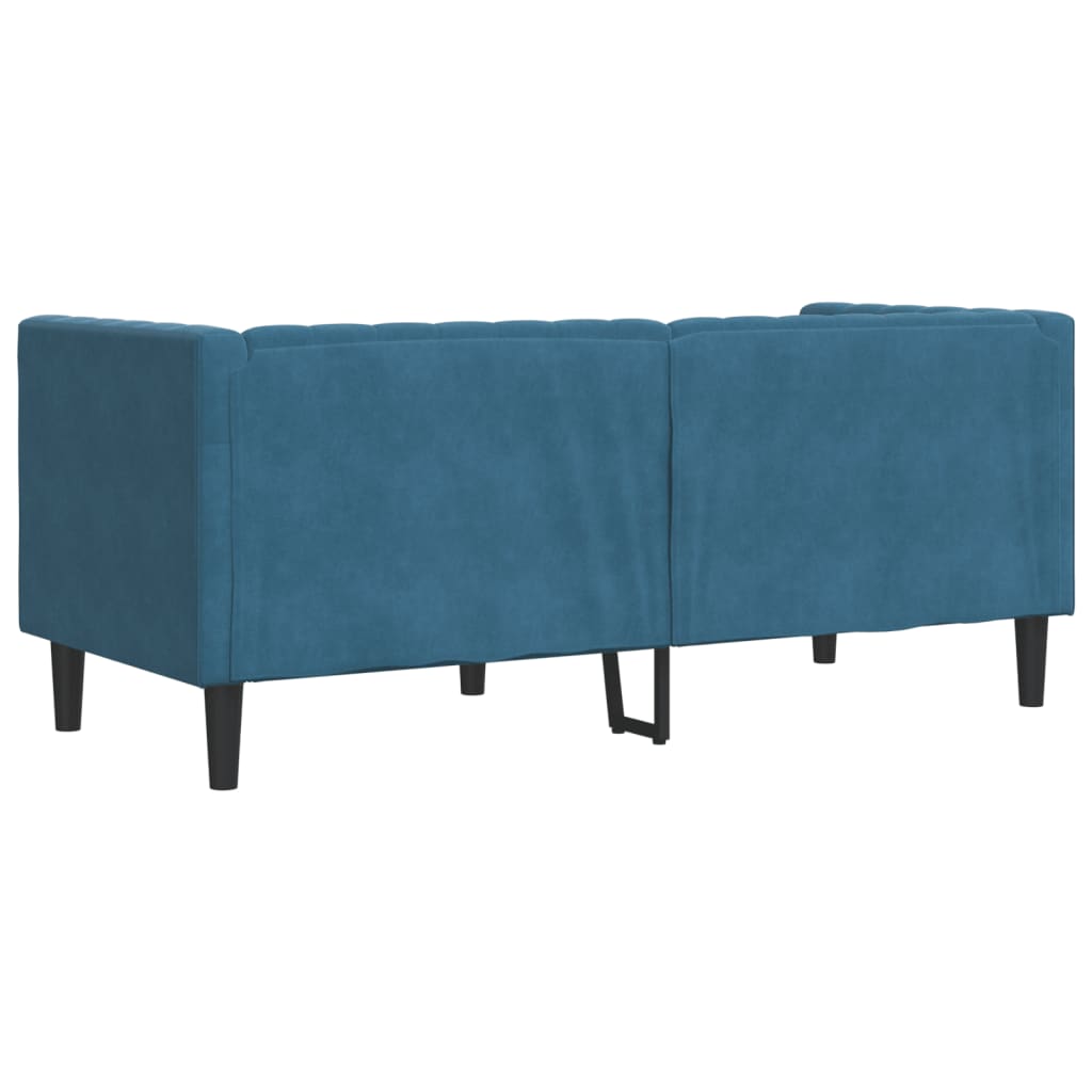 Canapé Chesterfield avec traversins 2 places en velours bleu