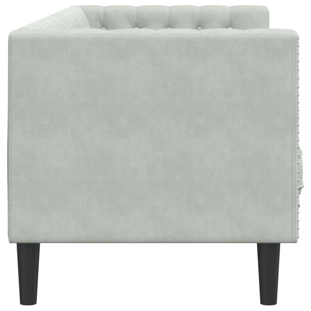Canapé Chesterfield avec traversins 3 places velours gris clair