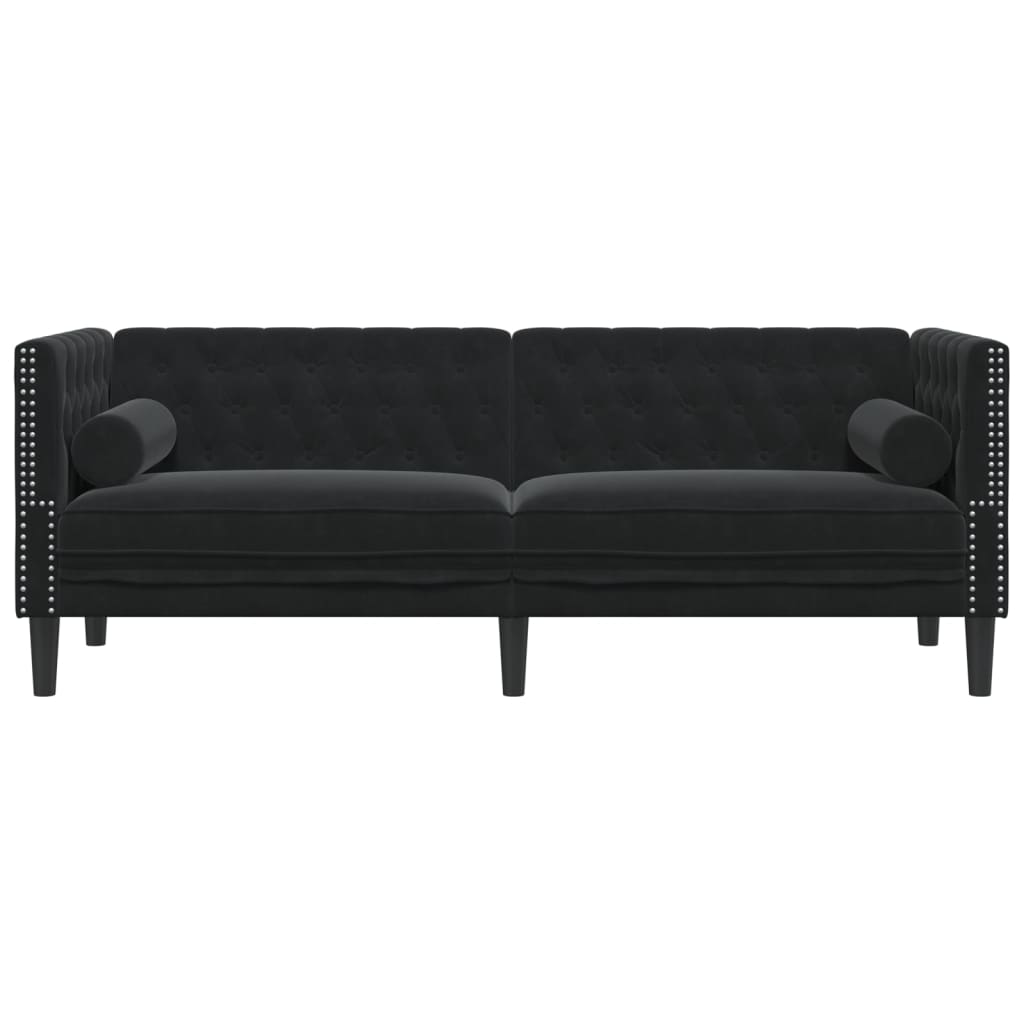Canapé Chesterfield avec traversins 3 places en velours noir