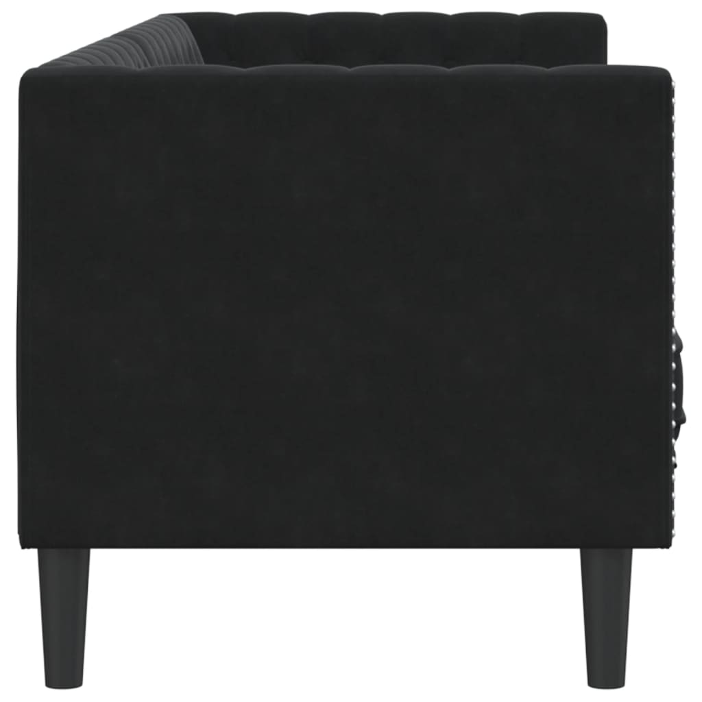 Canapé Chesterfield avec traversins 3 places en velours noir