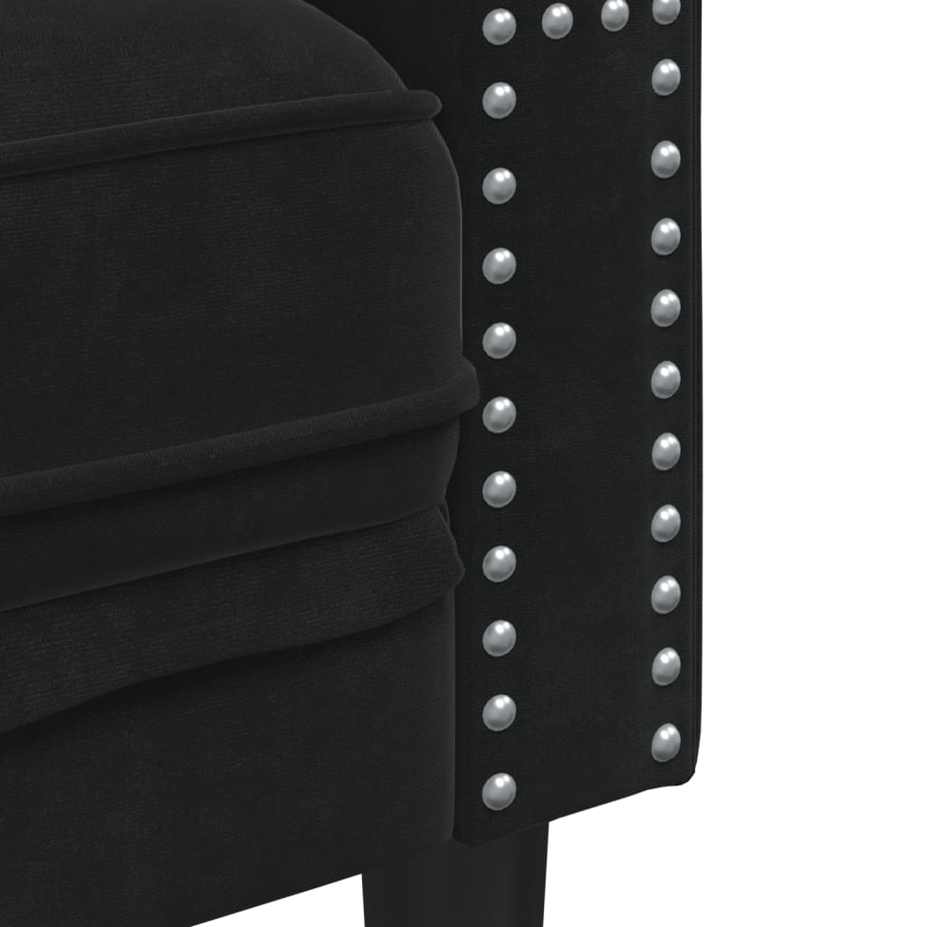 Canapé Chesterfield avec traversins 3 places en velours noir