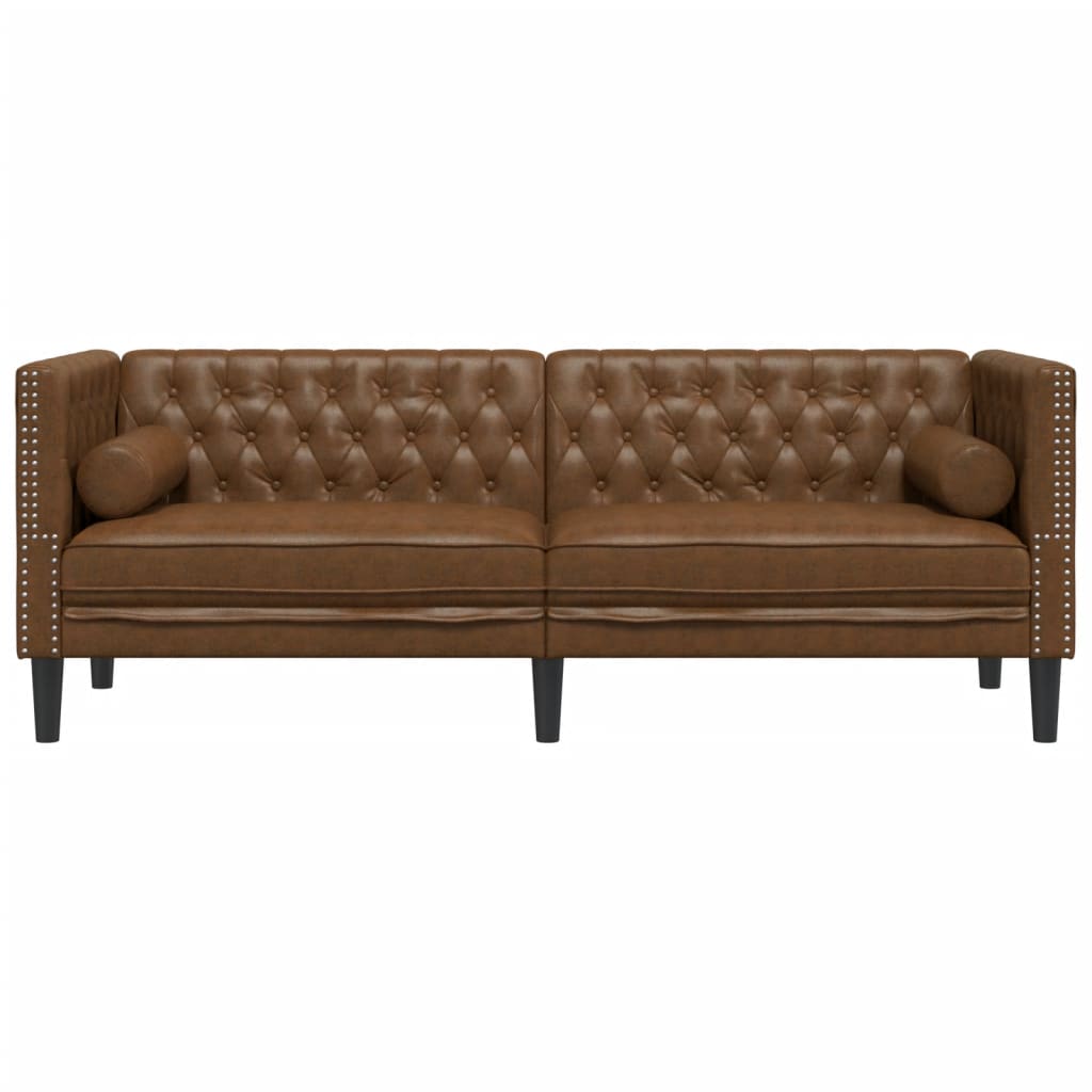 Chesterfield sofa 3-seater brown faux leather in suede look