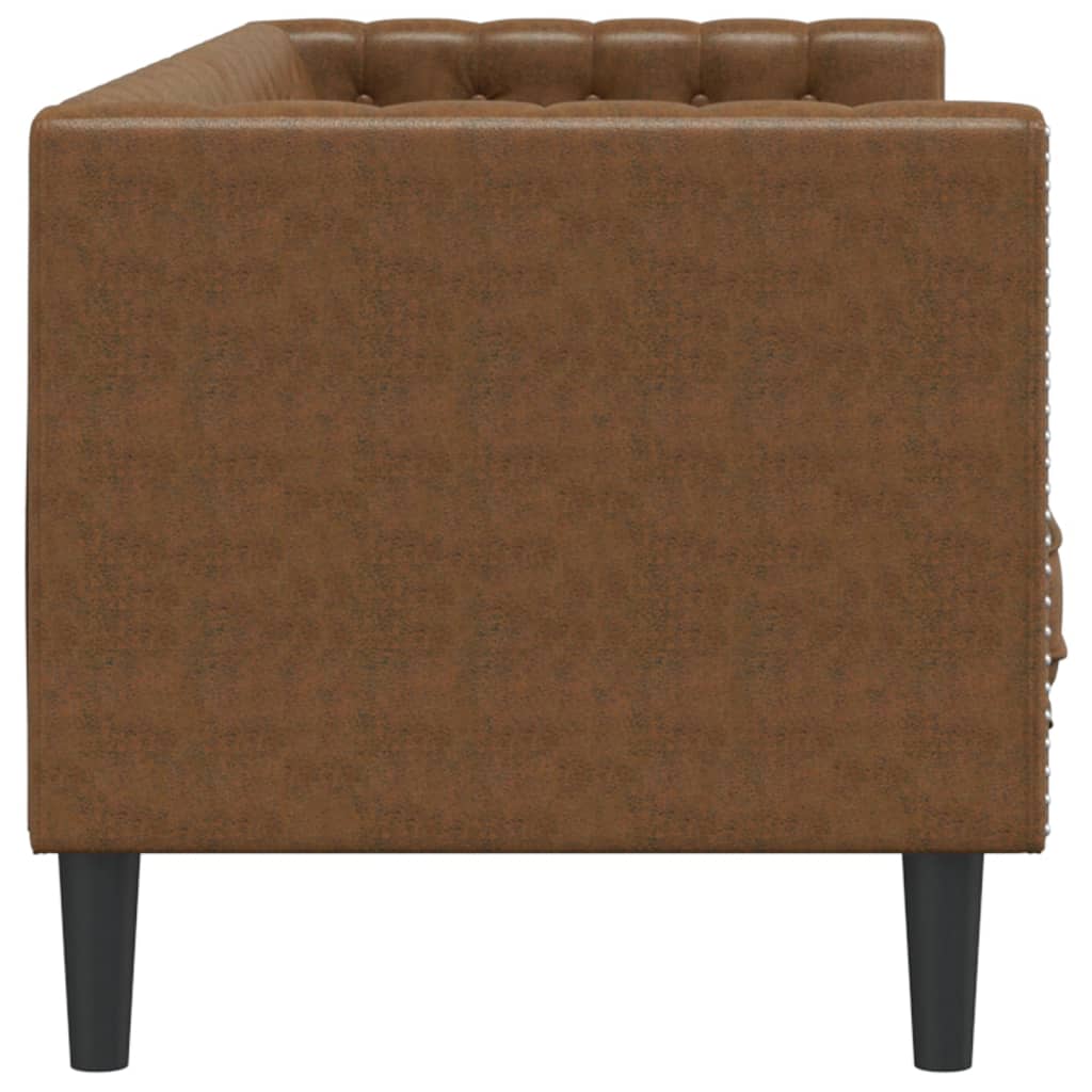 Chesterfield sofa 3-seater brown faux leather in suede look
